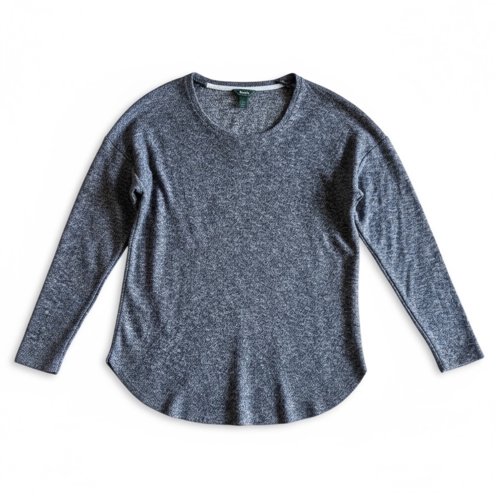 Roots Long Sleeve Soft Knit Curved Hem Top Athleisure Casual Heather Gray Large